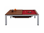 Load image into Gallery viewer, Modern 2-in-1 dining pool table 7ft with rich wood top red felt surface and sleek silver legs for dual use