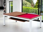 Load image into Gallery viewer, White-framed 2-in-1 dining pool table 7ft with wooden top and red felt playing surface for dual use