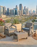 Load image into Gallery viewer, 2-Seater Grey Rattan Outdoor Sofa Set – 2 Armchairs with Cushions & Coffee Table, Weather-Resistant Garden, Patio & Balcony Furniture with Cup Holders**