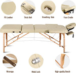 Load image into Gallery viewer, 28" Portable Massage Table With Backrest Free Wheeled Carry Case, Folding SPA Bed, Lightweight, Spa Tattoo Couch Bed, 3/2 Zones with Height-Adjustable, Beige Color