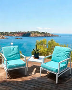 Load image into Gallery viewer, 3-Piece Tiffany Blue Outdoor Furniture Chair Set & Table, Weather-Resistant Patio Furniture for Sea View, Garden & Villa, & Comfortable Outdoor Seating