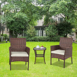 Load image into Gallery viewer, 3-Piece White Rattan Outdoor Furniture Set – Wicker Chairs with Washable Cushions for Patio, Garden, Balcony & Backyard**