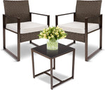 Load image into Gallery viewer, 3-Piece White Rattan Patio Furniture Set β Outdoor Wicker Sofa & Chairs with Coffee Table and Washable Cushions for Garden & Balcony**