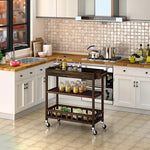 Load image into Gallery viewer, 3-Tier Acacia Wood Kitchen Trolley with Wheels