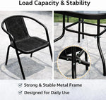 Load image into Gallery viewer, 5-Piece Black Garden Dining Set – Outdoor Table with Tempered Glass Top & 4 Designer Chairs, Weather-Resistant Patio, Balcony & Terrace Furniture**