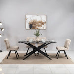 Load image into Gallery viewer, 6-Seater Glass Top Dining Set β Black & Beige