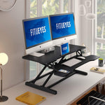 Load image into Gallery viewer, Height Adjustable Standing Desk 32” Wide Sit to Stand Converter Stand Up Desk Tabletop Workstation for Laptops Dual Monitor Riser Black SD309101WB