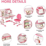 Load image into Gallery viewer, Adjustable Kids Study Learning Desk and Chair Set With Bookshelf, Drawer Storage, Shelves, Table Lamp & Fun Stickers