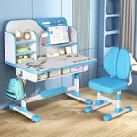 Load image into Gallery viewer, Adjustable Kids Study Learning Desk and Chair Set With Bookshelf, Drawer Storage, Shelves, Table Lamp & Fun Stickers