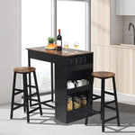 Load image into Gallery viewer, Bar Table and Chairs Set Wooden Counter Height Table Set with 2 Bar Stools, Industrial Bar Table Set with 3 Tier Adjustable Storage Shelves-GCC Home Center