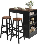 Load image into Gallery viewer, Bar Table and Chairs Set Wooden Counter Height Table Set with 2 Bar Stools, Industrial Bar Table Set with 3 Tier Adjustable Storage Shelves-GCC Home Center