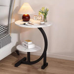 Load image into Gallery viewer, Beauenty Round Side Table Coffee Couch Bedside Table End Table for Small Spaces C Shaped End Table Drink Table for Living Room, Bedroom, Office, Dorm (White Marble)