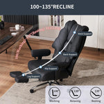 Load image into Gallery viewer, Black leather big and tall office chair with adjustable recline and built-in neck back hip and leg support