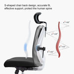Load image into Gallery viewer, Black mesh big and tall office chair with transparent s-shaped backrest and adjustable head support for ergonomic use