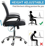 Load image into Gallery viewer, Black height-adjustable office chair with mesh back padded seat and chrome base ideal for computer and conference use