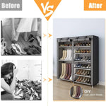 Load image into Gallery viewer, Cestbella Fabric Shoes Rack Cabinet Closet Shoe Storage Organizer with Cover Dustproof Grey 7 Layers 12 Lattices Double Row Shoe Rack for Bedroom Living Room Hallway Holds 36 Pairs Shoe 118x30x108cm