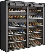 Load image into Gallery viewer, Cestbella Fabric Shoes Rack Cabinet Closet Shoe Storage Organizer with Cover Dustproof Grey 7 Layers 12 Lattices Double Row Shoe Rack for Bedroom Living Room Hallway Holds 36 Pairs Shoe 118x30x108cm