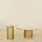 Load image into Gallery viewer, Coffee & Side Table Set ā Faux Marble & Bronze Brushed Stainless Steel