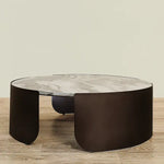 Load image into Gallery viewer, Coffee & Side Table Set ā Sintered Stone & Brushed Gold / Faux Marble & Coffee Brown Base
