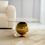 Load image into Gallery viewer, Coffee Table ā Modern Round White & Gold Sintered Stone Design