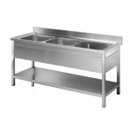 Load image into Gallery viewer, Commercial Triple Bowl Stainless Steel Sink with Undershelf – Heavy-Duty Kitchen Wash Station