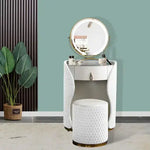 Load image into Gallery viewer, Compact White Makeup Vanity Table with LED Mirror and Folding Bench-GCC Home Center