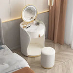 Load image into Gallery viewer, Compact White Makeup Vanity Table with LED Mirror and Folding Bench-GCC Home Center