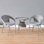 Load image into Gallery viewer, Danube Home Eden Balcony Set All Weather 3 Piece Bistro Set With Coffee Table Modern Furniture For Outdoor Bench Seating, Terrace, Lawn, Patio, Balcony Chair D57Xw56Xh74cm; Table Dia 60X H58cm Grey