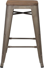 Load image into Gallery viewer, EdgeMod Trattoria 24' Counter Height Industrial Bar Stool with Elmwood Seat, Stackable, Bronze (Set of 4)-GCC Home Center