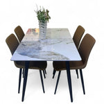 Load image into Gallery viewer, Elegance Modern 4 Seater Dining Table Set With Marble Top (Brown)