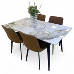 Load image into Gallery viewer, Elegance Modern 4 Seater Dining Table Set With Marble Top (Brown)