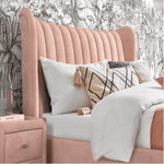 Load image into Gallery viewer, Elegant King-Size Upholstered Teakwood Bed with Customizable Options & Suede Velvet Finish-GCC Home Center