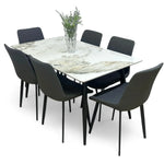 Load image into Gallery viewer, Elegant Modern 6 Seater Dining Table Set With Marble Top (Grey)