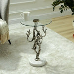 Load image into Gallery viewer, Elegant Side Table β Antique Silver Twig Design Metal with Marble Base & Glass Top