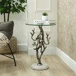 Load image into Gallery viewer, Elegant Side Table β Antique Silver Twig Design Metal with Marble Base & Glass Top