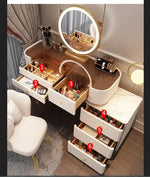 Load image into Gallery viewer, Elegant Solid Wood Vanity Makeup Table with 3-Tone LED Mirror and Chair - Perfect Gift for Women-GCC Home Center