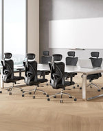 Load image into Gallery viewer, Black ergonomic desk chairs with chrome bases adjustable lumbar support headrest armrest and rocker function