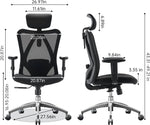 Load image into Gallery viewer, Black mesh ergonomic desk chair with adjustable headrest armrests lumbar support and five-star caster base