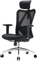 Load image into Gallery viewer, Black mesh ergonomic desk chair with adjustable headrest armrests lumbar support and chrome five-star base for office use