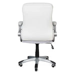 Load image into Gallery viewer, White leather ergonomic low back office chair with silver metal arms base black casters and mesh seat