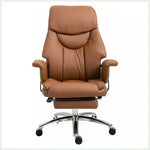 Load image into Gallery viewer, Ergonomic office chair with reclining footrest brown luxurious pu leather and chrome base for office use