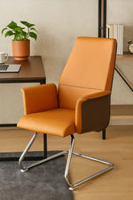 Load image into Gallery viewer, Ergonomic PU leather office visitor chair ys 201 c with tan and dark brown upholstery and chrome cantilever legs