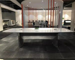 Load image into Gallery viewer, Modern white executive conference table with sleek metallic legs and minimalist design for luxury office meetings