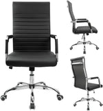 Load image into Gallery viewer, Furmax Ribbed Office Desk Mid-Back Pu Leather Executive Conference Task Adjustable Swivel Chair With Arms, Black