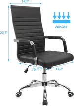 Load image into Gallery viewer, Furmax Ribbed Office Desk Mid-Back Pu Leather Executive Conference Task Adjustable Swivel Chair With Arms, Black