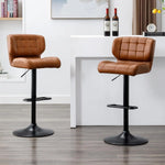 Load image into Gallery viewer, Urban Home Furniture Harvey Adjustable Bar Stools with Low Back, Swivel Medium Brown Faux Leather Bar Chairs for Kitchen/Island, Set of 2, Barstools for Kitchen Counter, Vintage Medium Brown