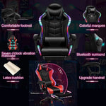 Load image into Gallery viewer, Gaming Chair LED Lights Racing Computer Chair Ergonomic Office Massage Chair with Massager Lumbar Support and Retractible Footrest Adjustment of Backrest, Full Massage, Bluetooth Speaker,Black