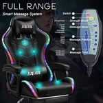 Load image into Gallery viewer, Gaming Chair LED Lights Racing Computer Chair Ergonomic Office Massage Chair with Massager Lumbar Support and Retractible Footrest Adjustment of Backrest, Full Massage, Bluetooth Speaker,Black
