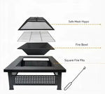 Load image into Gallery viewer, Garden Fire Pit Charcoal BBQ Table Outside Wood Burning Heater Square Stove Black