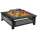 Load image into Gallery viewer, Garden Fire Pit Charcoal BBQ Table Outside Wood Burning Heater Square Stove Black